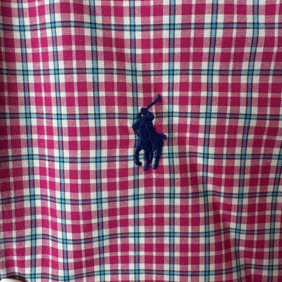 Ralph Lauren Button Down Dress Shirt Mens Medium Plaid Business Pink Preppy - Picture 4 of 11